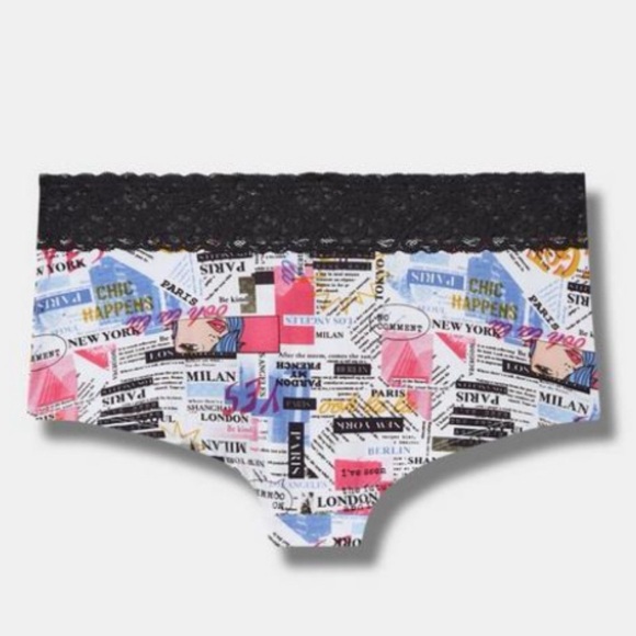 ๐ Cotton Mid-Rise Boyshort Lace Trim Panty 1 1X 14 16 NWT Torrid New! Newspaper - Picture 3 of 4